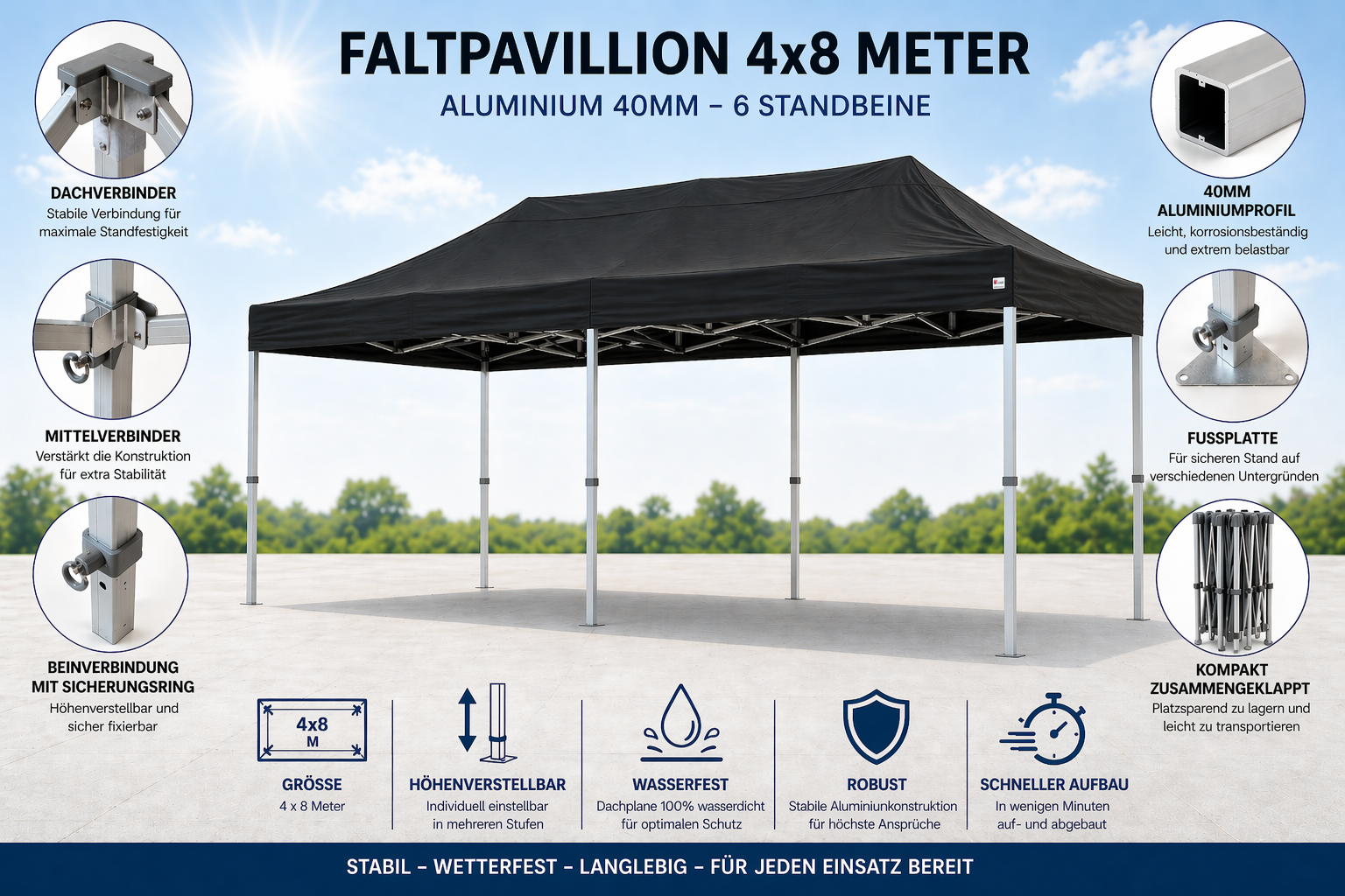 B-OT Pavillion Profiline 40mm 4x8 Meter (Inkl. Gestell und Dach)